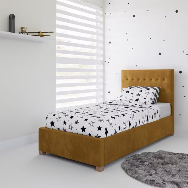 Rest Relax Amelia Single Fabric Ottoman Bed in Yellow – 1