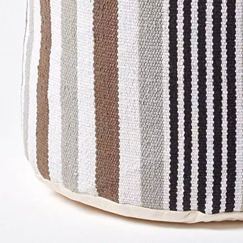 Homescapes Striped Cylindrical Beanbag Pouffe with Removable Cover, Grey, Black and White, W/D/H: 45 x 45 x 40 cm – 2