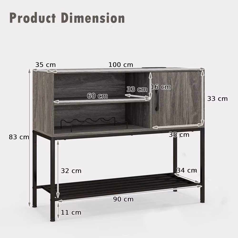 Costway Grey Wooden Sideboard Buffet Cabinet and Coffee Bar Console Table – 2