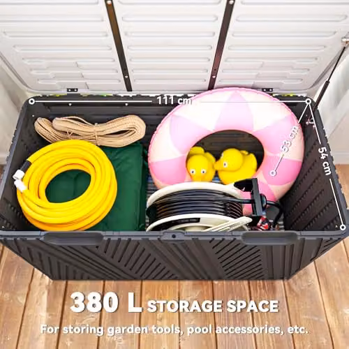 Outsunny 380L Black Plastic Garden Storage Box with Lock, W/D/H: 115 x 60 x 60 cm – 3