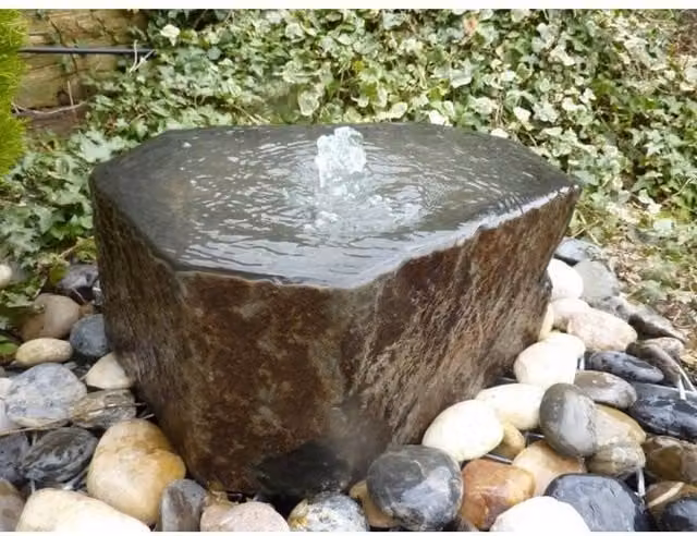 Buttercup Farm Basalt Babbling Column Water Feature in Brown with Pump and Light, H 70 x W 45 x D 40 cm