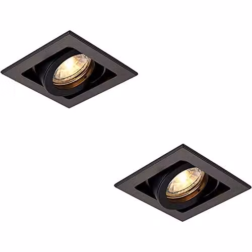 Loops 2 Pack Square Adjustable Recessed LED Downlights in Matt Black Aluminium with GU10 Compatibility – 1
