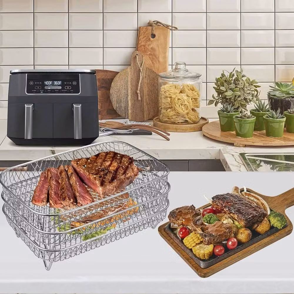 SPETLEK 3-Piece Rectangular Stainless Steel Air Fryer Rack for Ninja in Silver, W: 100 cm, D: 15 cm – 2