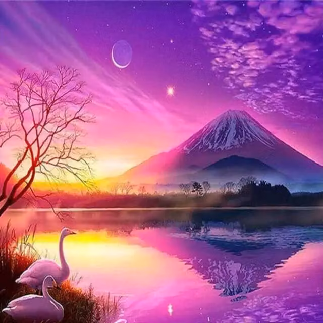 Syntego Sunset Mountains Diamond Painting Kit in Purple