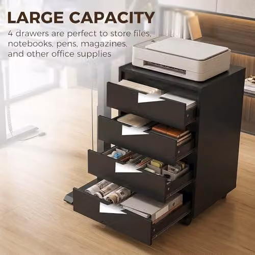 HOMCOM Mobile Vertical Filing Cabinet with 4 Drawers for Home Office, Black, W/D/H: 40 x 46 x 65 cm – 5