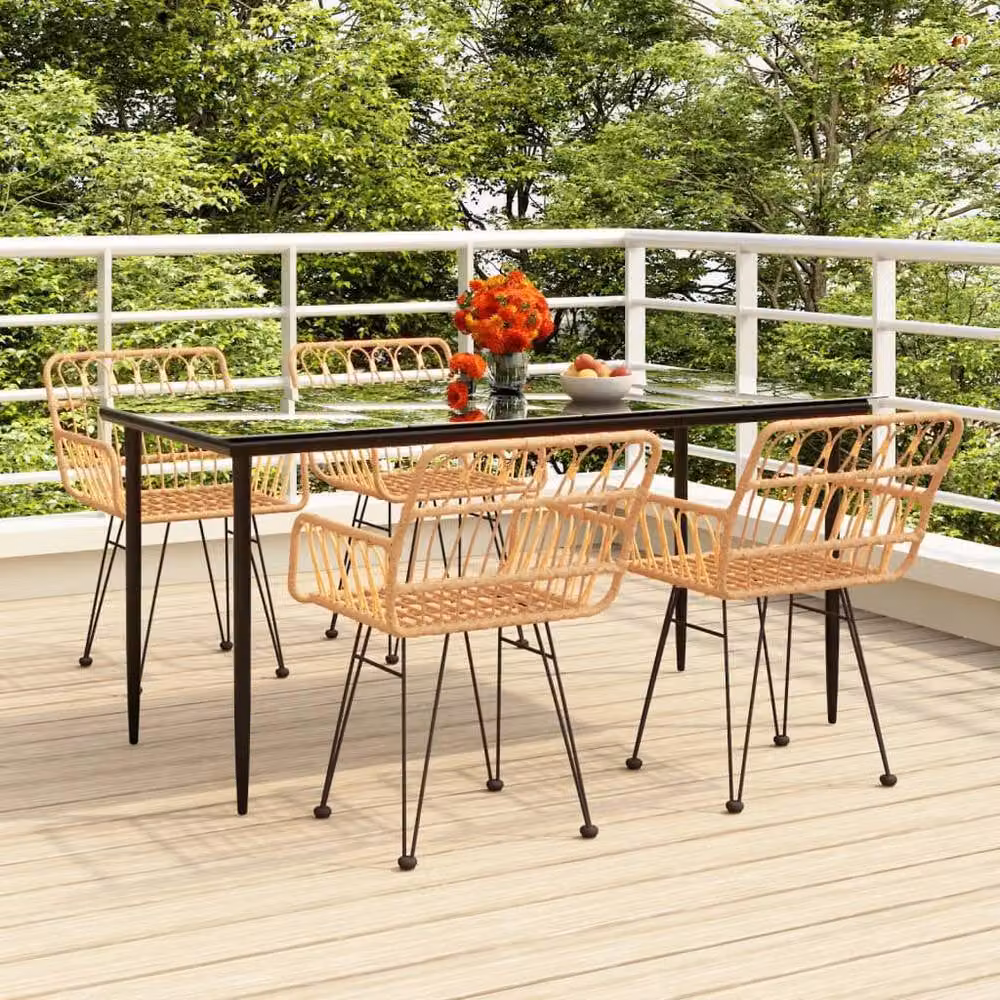 Berkfield Home Beautiful 5 Piece Poly Rattan Garden Dining Set in Light Tan – 2