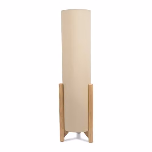 ValueLights Wooden Floor Lamp with Beige Fabric Cylinder Shade and Included LED Bulb – 1