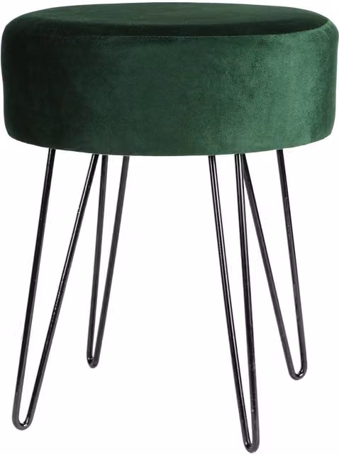 Harbour Housewares Round Velvet Footstool with Black Hairpin Legs in Green