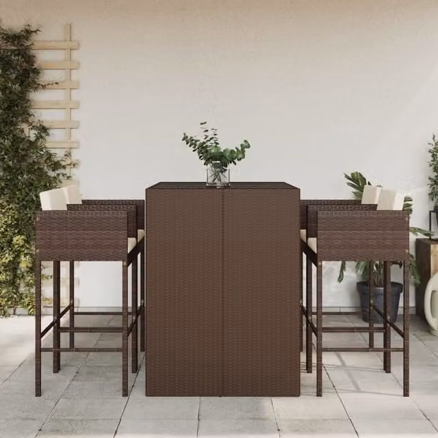 Berkfield Home 5 Piece Brown Poly Rattan Garden Bar Set with Cushions