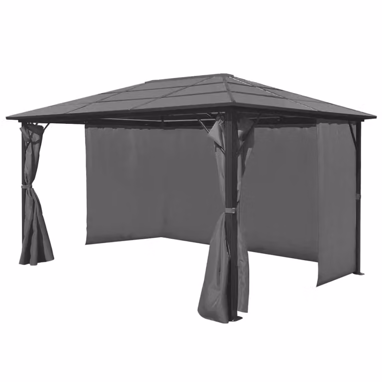 Berkfield Home Anthracite Aluminium Gazebo with Black Curtains, W/D/H: 400 x 300 x 240 cm