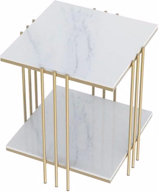NESTLUNE White Marble Square Coffee Table and Bedside Accent Table
