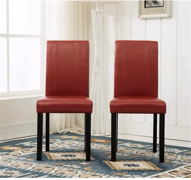 Nordara Set of 2 Red Faux Leather Dining Chairs with Upholstered Wood Frame