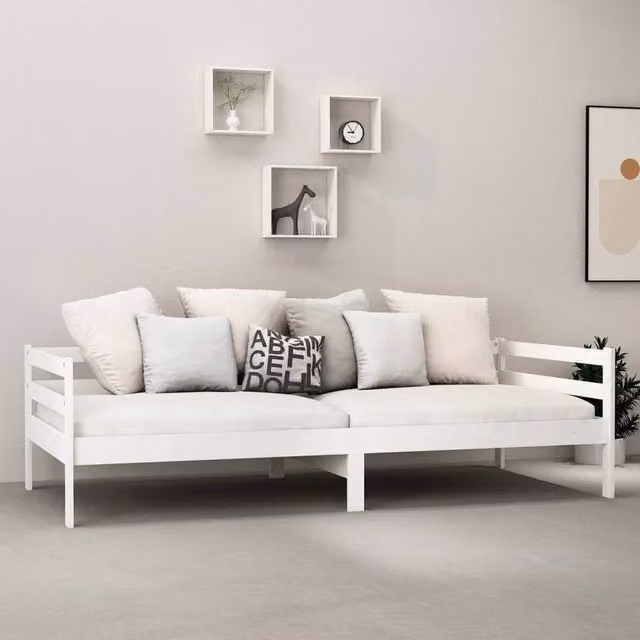 Berkfield Home Sturdy Day Bed in White Solid Pinewood, W/D/H: 90 x 200 cm