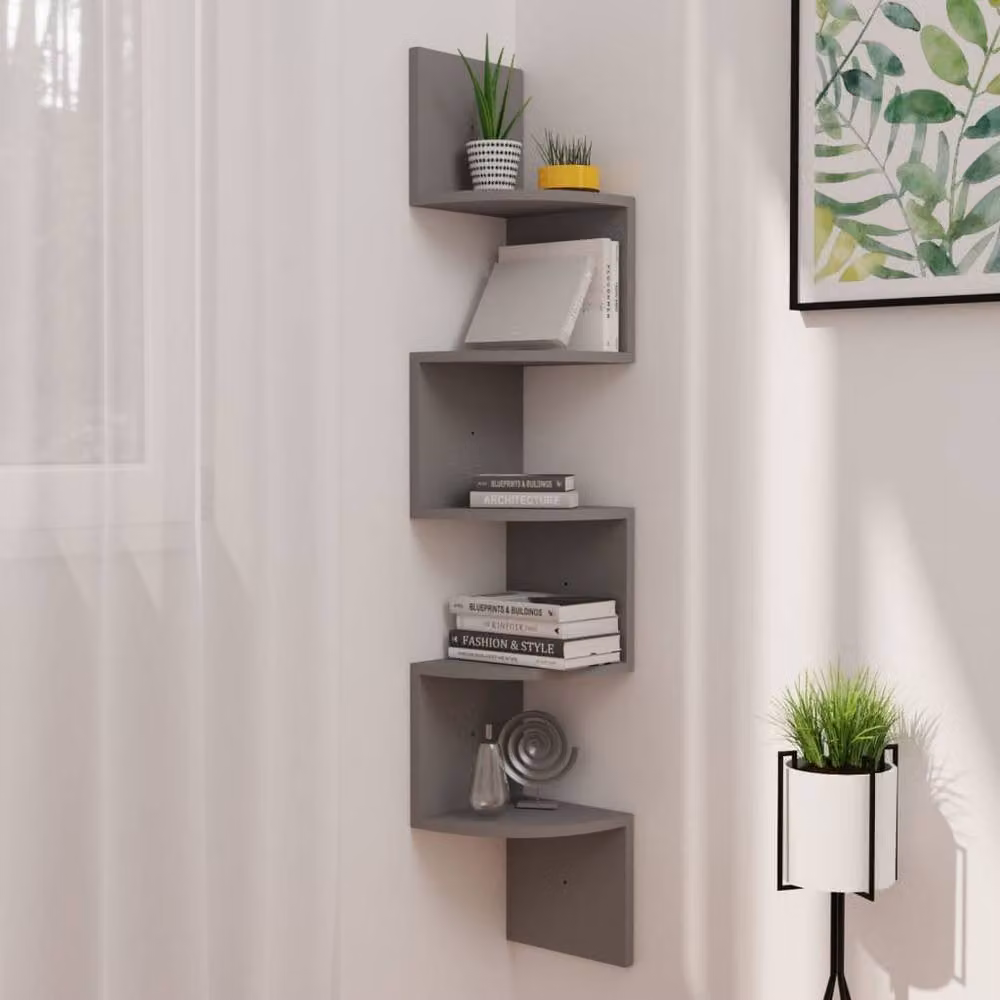 Berkfield Home Wall Mounted Corner Shelf in Grey, W/D/H: 19 x 19 x 123 cm – 2
