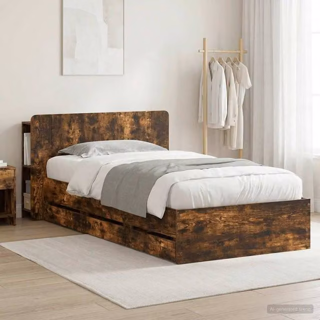 Berkfield Home Modern Bed Frame with Storage Drawers in Smoked Oak Brown, W/D/H: 90 x 190 cm