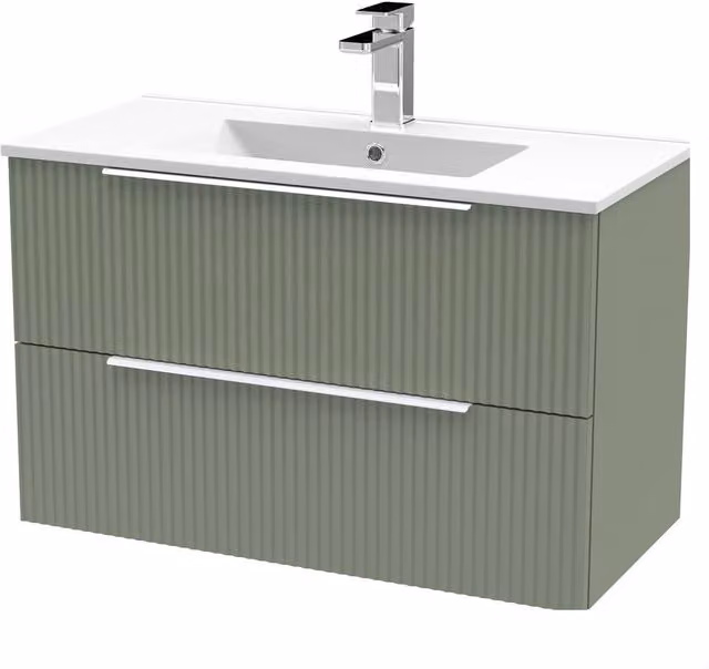 Balterley Tixall 2 Drawer Vanity Unit with Minimalist Basin, Satin Green, Width: 80 cm