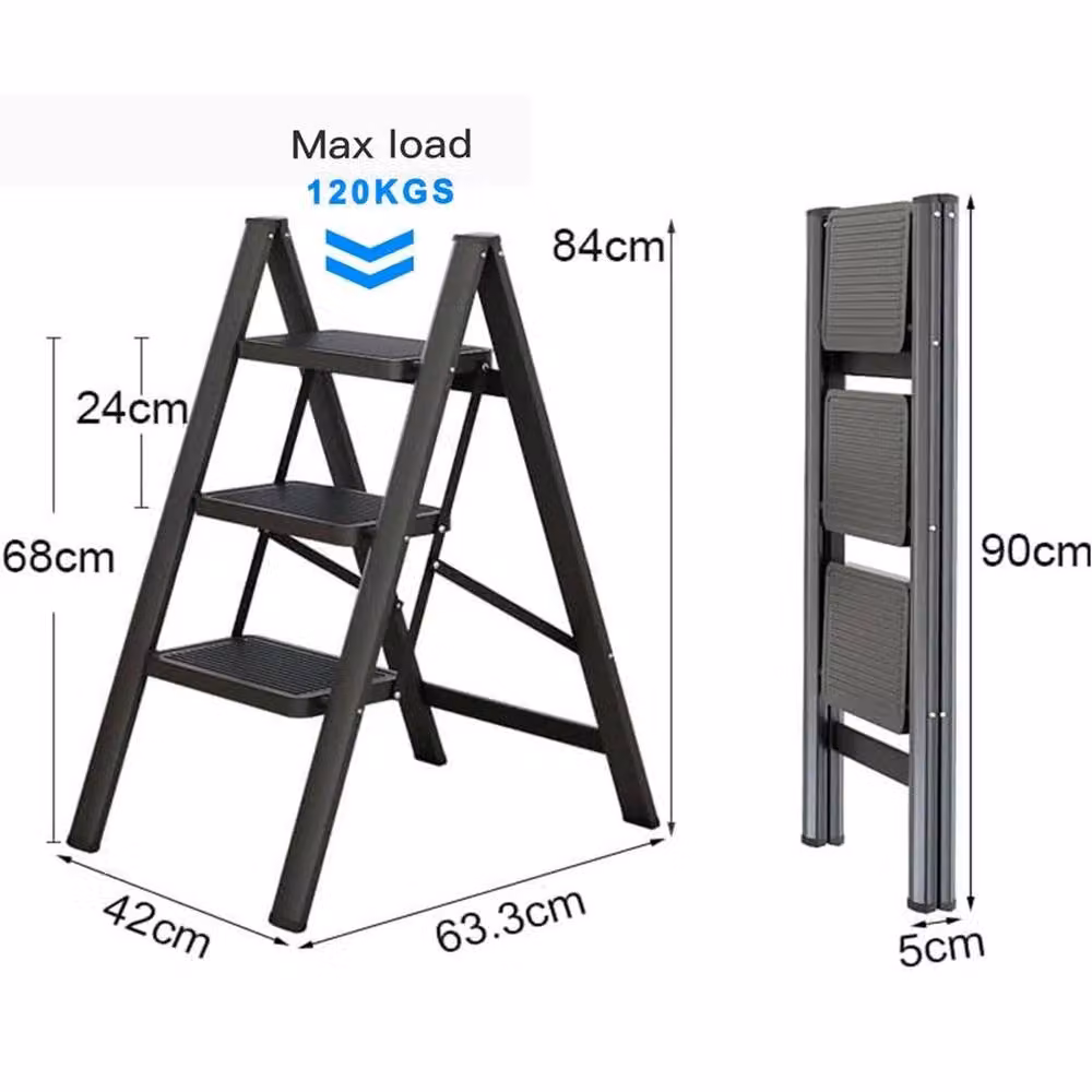 Nordara Black 3-Step Steel Folding Ladder with Non-Slip Rubber Feet – 2