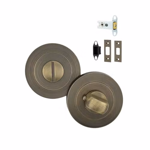 AXS Hardware Bathroom Turn and Release Privacy Lock with Deadbolt and Emergency Release in Antique Brass, 54mm Backset