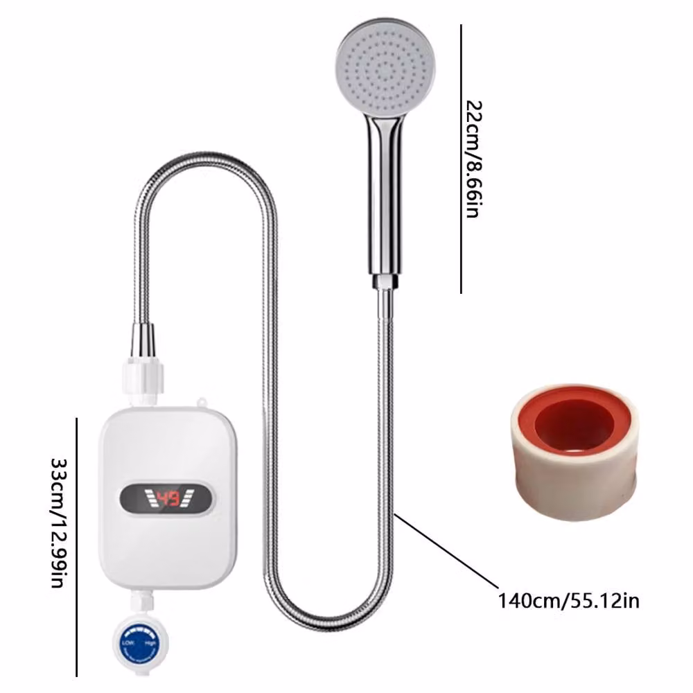 Ventryn White Matt Instant Thermostatic Electric Tankless Shower System with Electronic Display – 2