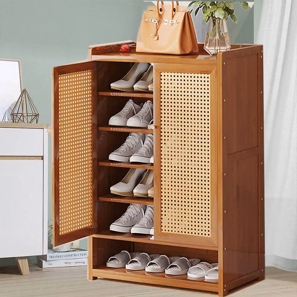 Ventryn Brown Wooden Shoe Cabinet with Hinged Doors and Internal Shelves – 5