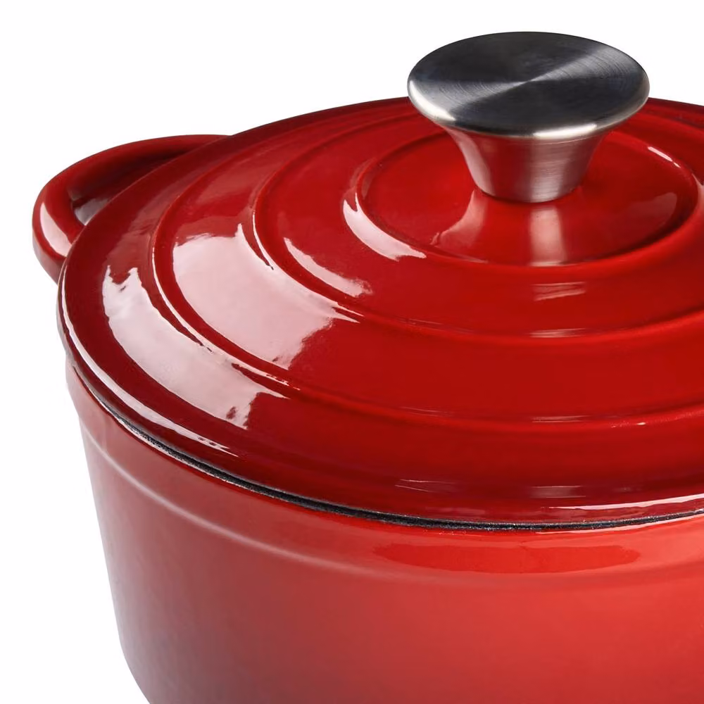 Garden Sanctuary Red Enamelled Cast Iron Dutch Oven Casserole Pot with Glass Lid, 4L – 3