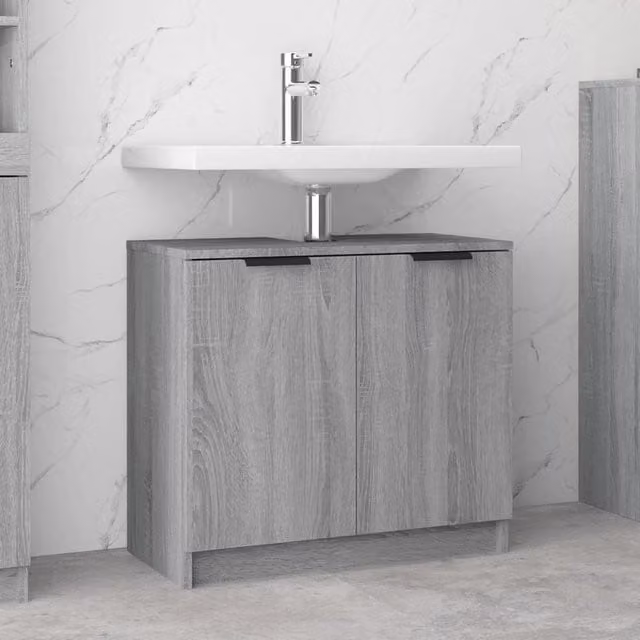 Berkfield Home Grey Sonoma Wall Mounted Bathroom Cabinet with Hinged Doors, W/D/H: 64.5 x 33.5 x 59 cm