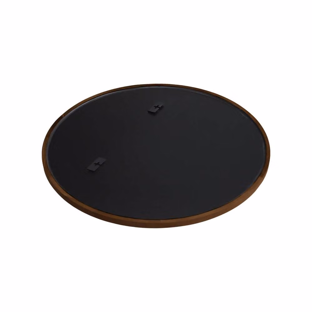 Sweekeek Round Rubberwood Wall Mirror in Dark Brown, Diameter: 60 cm – 2