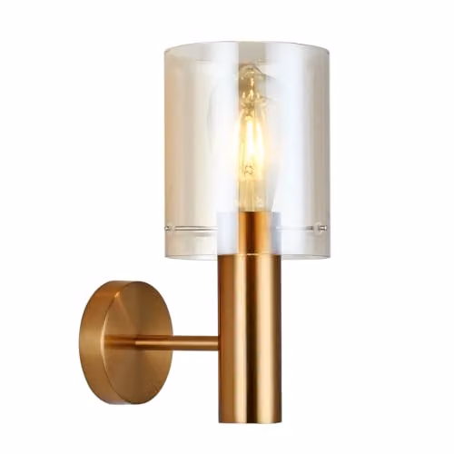 Italux Modern Sardo Wall Light in Black and Gold/Brass with Transparent Glass Cylinder