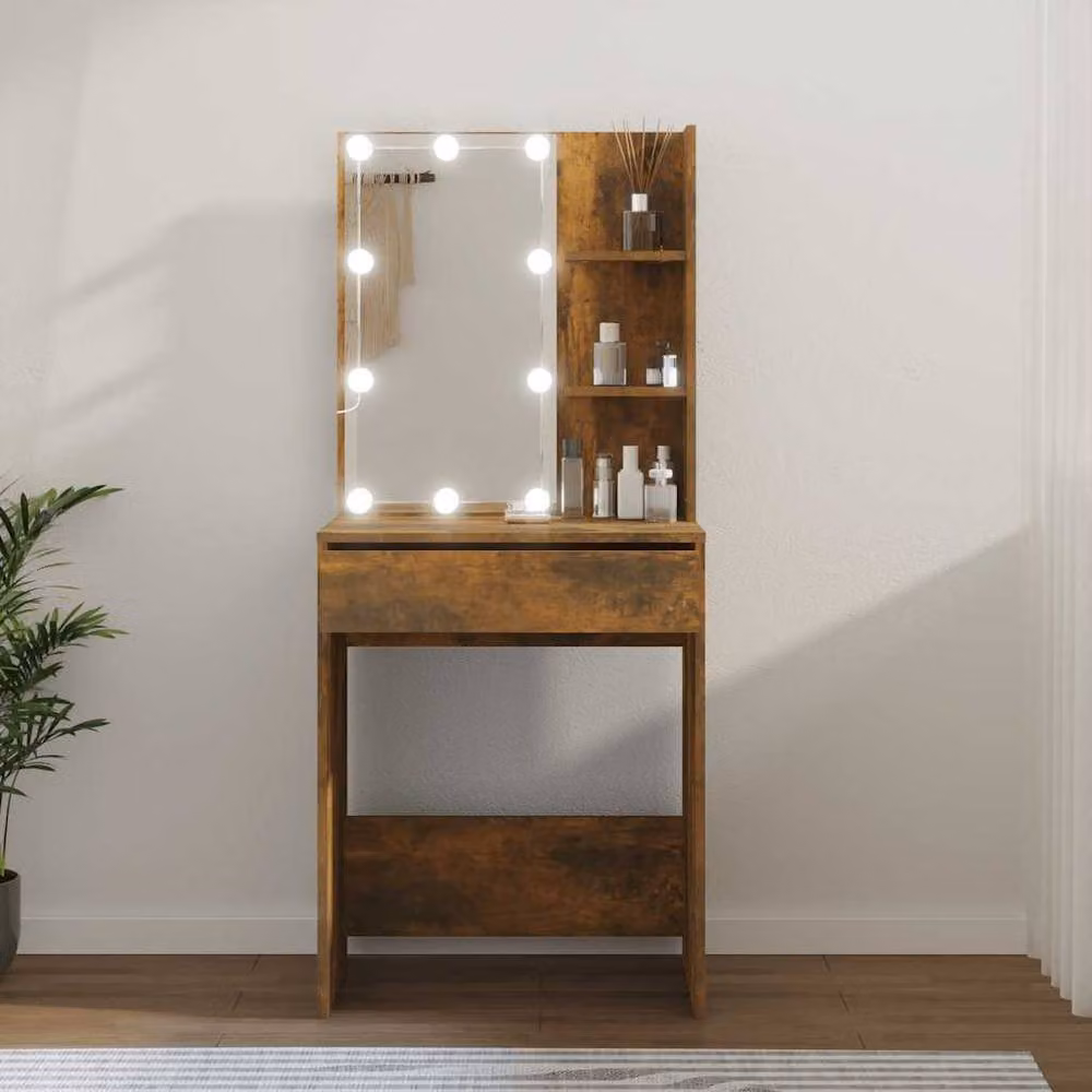 Berkfield Home Hollywood LED Dressing Table in Smoked Oak Brown, W/D/H: 60 x 40 x 140 cm – 2