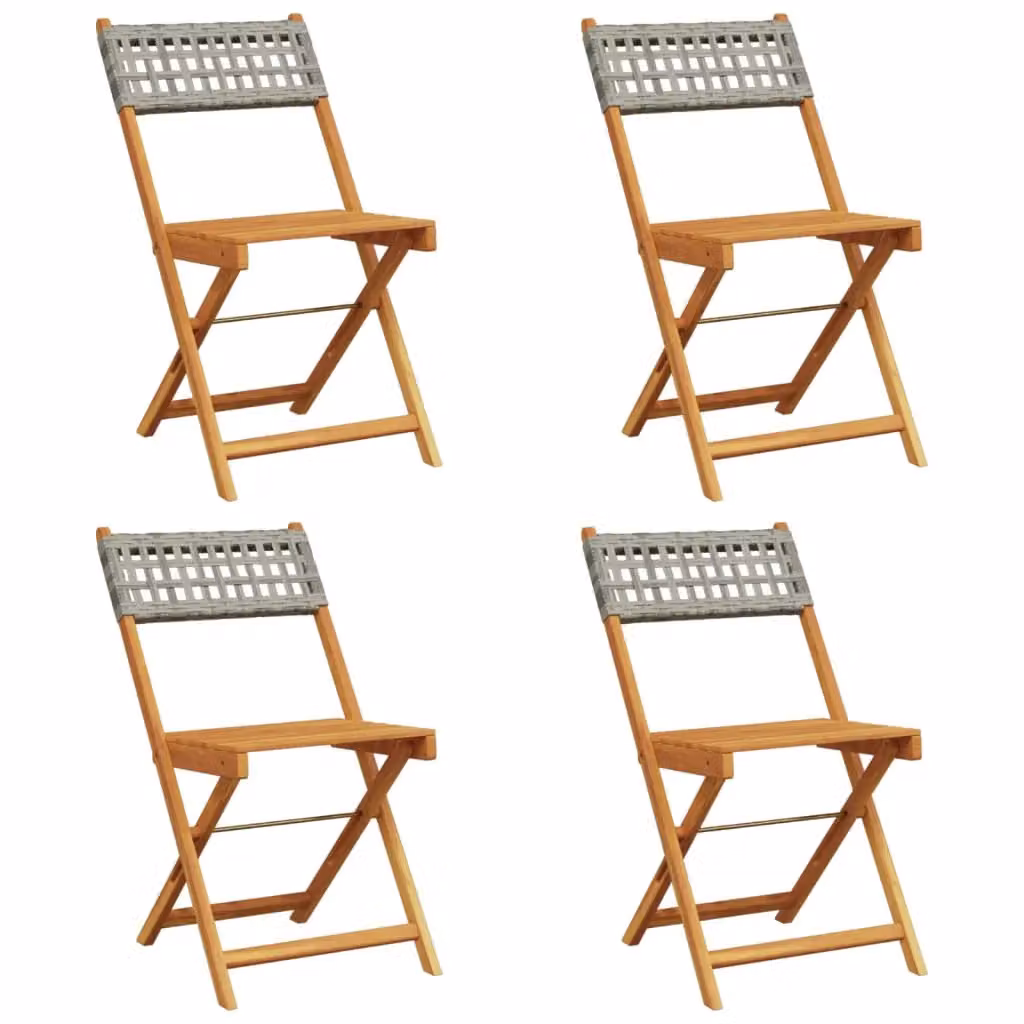 Berkfield Home Set of 4 Folding Garden Chairs in Grey Poly Rattan and Acacia Wood – 2