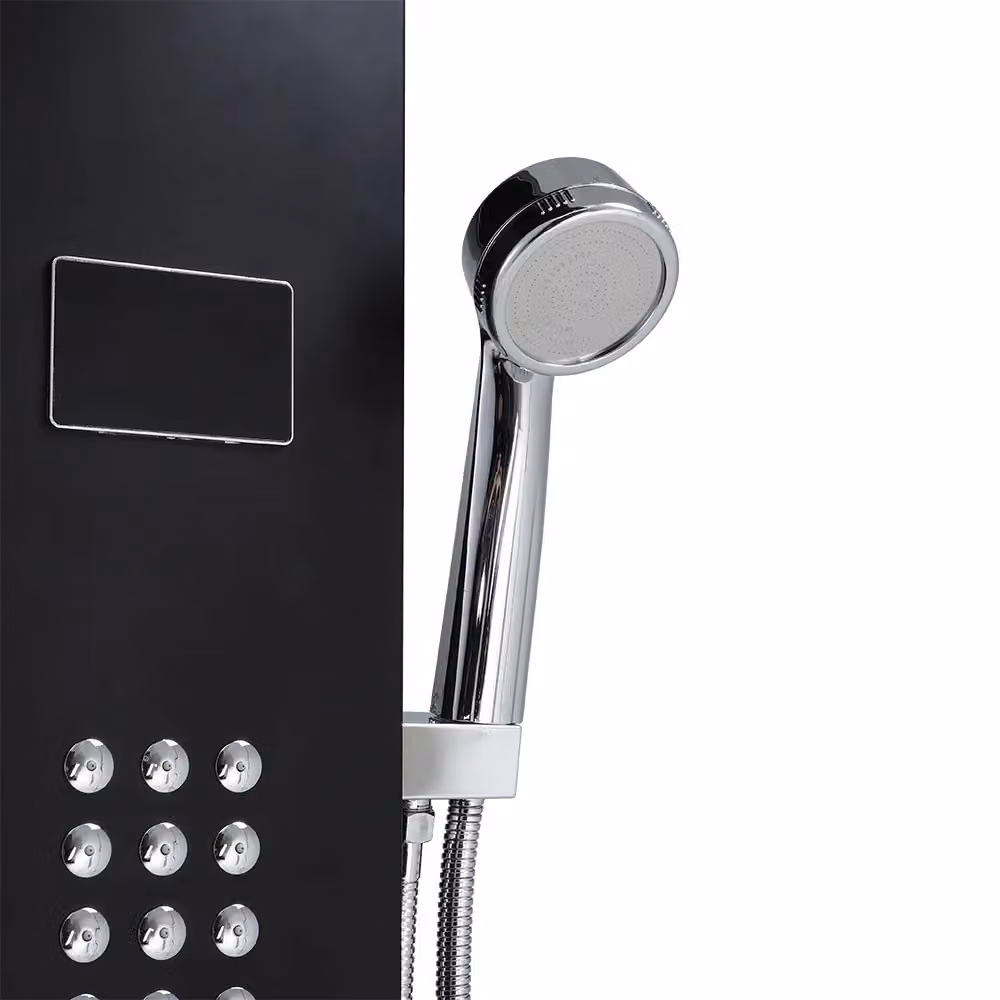 Living and Home Stainless Steel Shower Panel with LED Temperature Display, Hand Shower, Rain and Massage Functions in Matt Black, H: 134.8 cm – 3