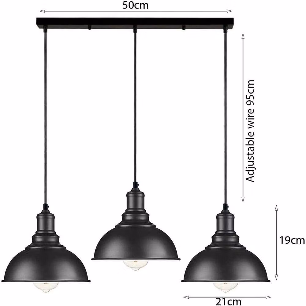 NESTLUNE 3 Drop Cluster Vintage Pendant Ceiling Light in Black Metal – 2