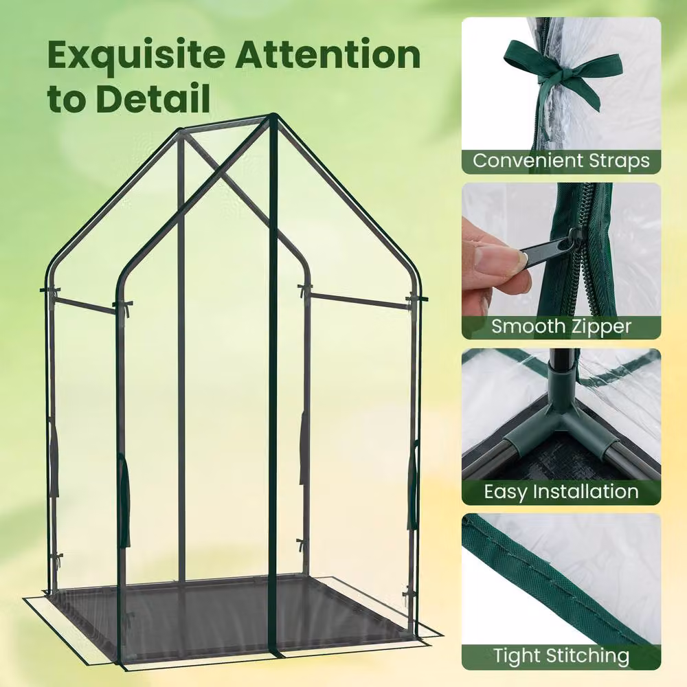 Costway Mini Transparent Outdoor Greenhouse with Metal Frame and Bottom Mat, W/D/H: 152.5 x 90.5 x 90.5 cm – 9