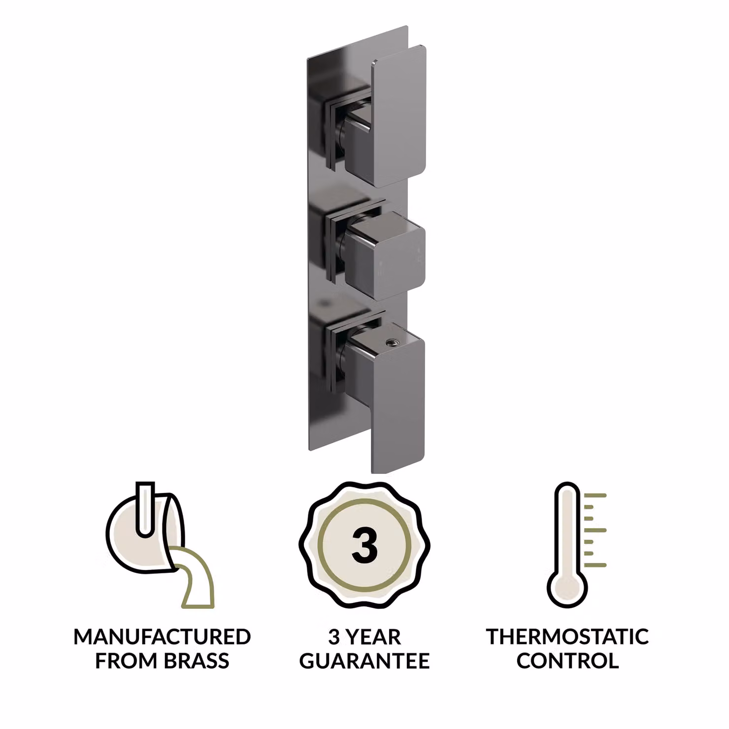 Balterley Concealed Triple Thermostatic Shower Valve with Two Outlets in Brushed Pewter Grey and Silver – 2