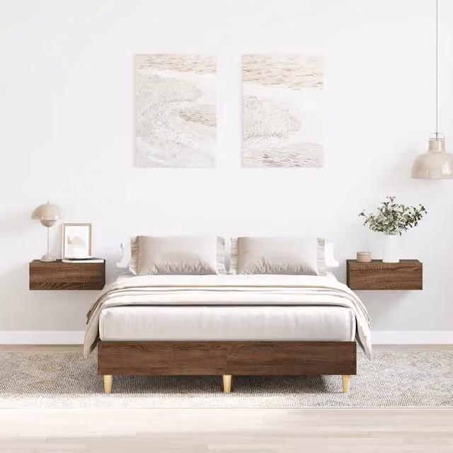 Berkfield Home Double Bed Frame in Brown Oak, Engineered Wood, W: 135 cm, L: 190 cm – 1