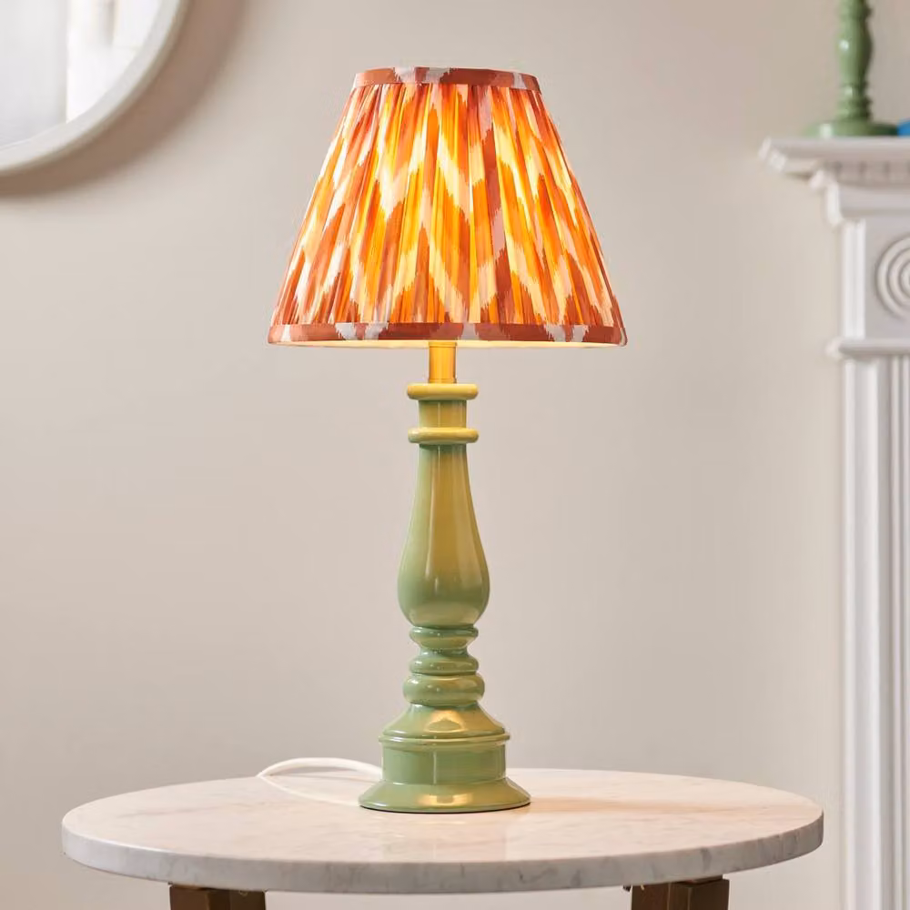 Netlighting Myrtle Green Table Lamp with Orange Fabric Zigzag Shade, Diameter: 25 cm, B22 – 2