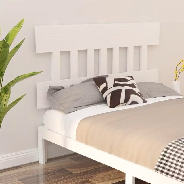 Berkfield Home Rustic White Solid Pine Wood Bed Headboard W: 123.5 cm, D: 3 cm, H: 81 cm – 1