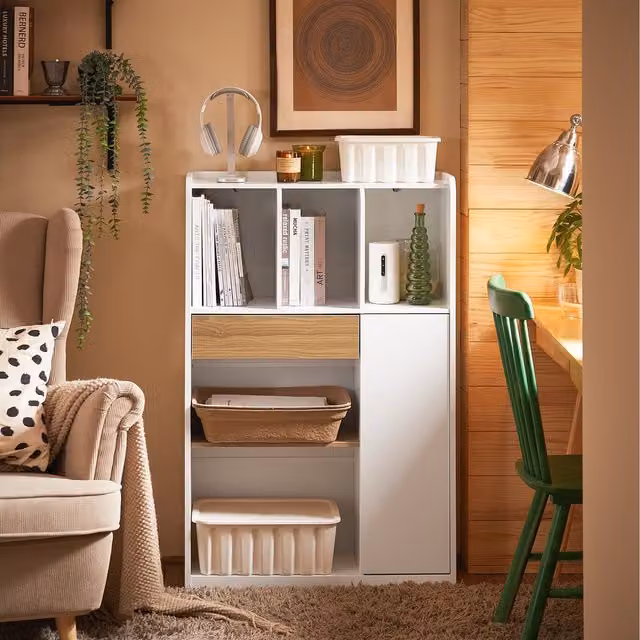 SoBuy Modern White Freestanding Standing Shelf with Hinged Doors and Internal Shelves