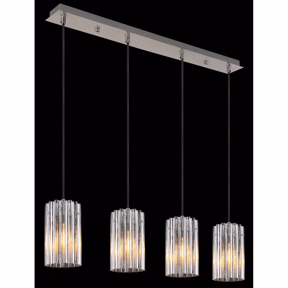 Netlighting Cayden Bar Pendant Light with 4 Transparent Glass Shades and Silver Metal Finish, 4x E27 Sockets, H x W x D: 120 x 80 x 11.5 cm – 4