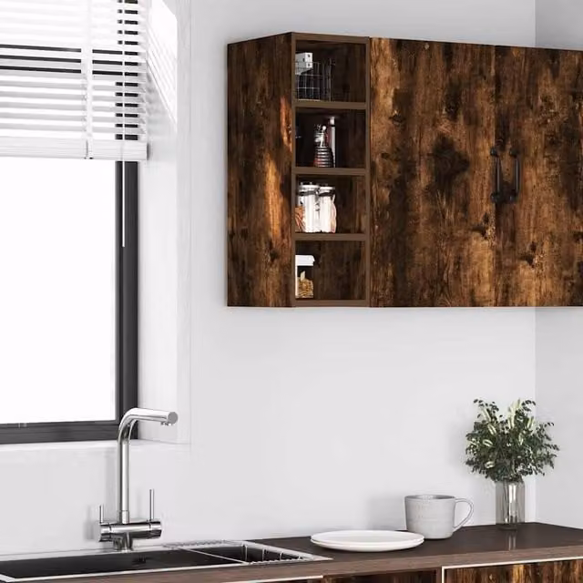Berkfield Home Smoked Oak Hanging Cabinet, Brown, W/D/H: 20 x 29.5 x 60 cm