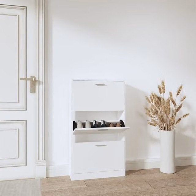 Berkfield Home White Modern Wall Mounted Shoe Cabinet with Tilting Compartments, W/D/H: 59 x 17 x 108 cm