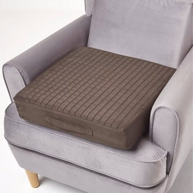 Homescapes Faux Suede Armchair Booster Cushion with Removable Cover, Brown
