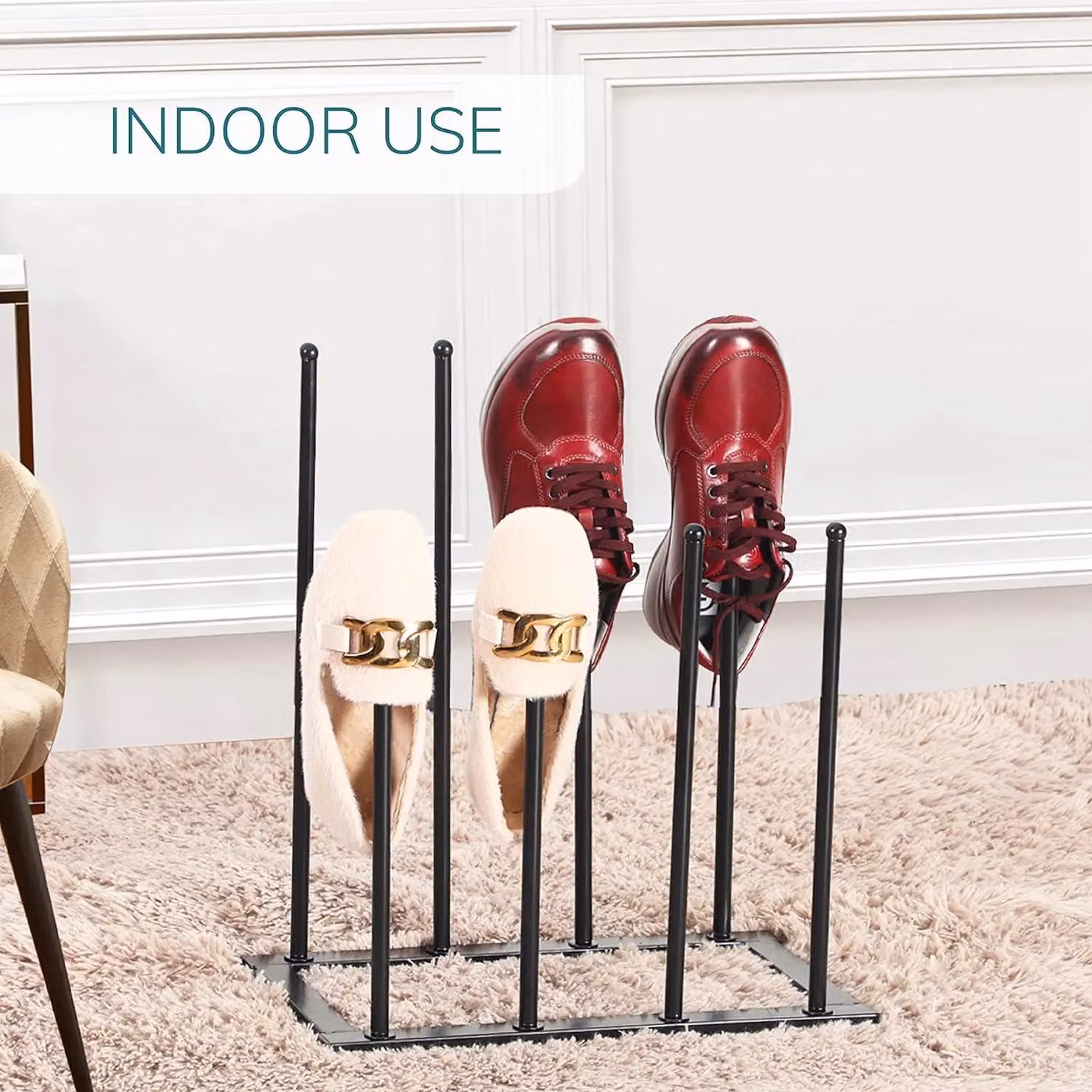 House of Home Metal 4 Pair Welly and Walking Boot Shoe Rack in Black – 4