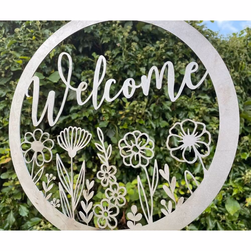 Poppyforge Welcome Metal Sign on 4 Feet Pole, Silver/Multicolour, W: 30 cm, H: 152 cm – 2