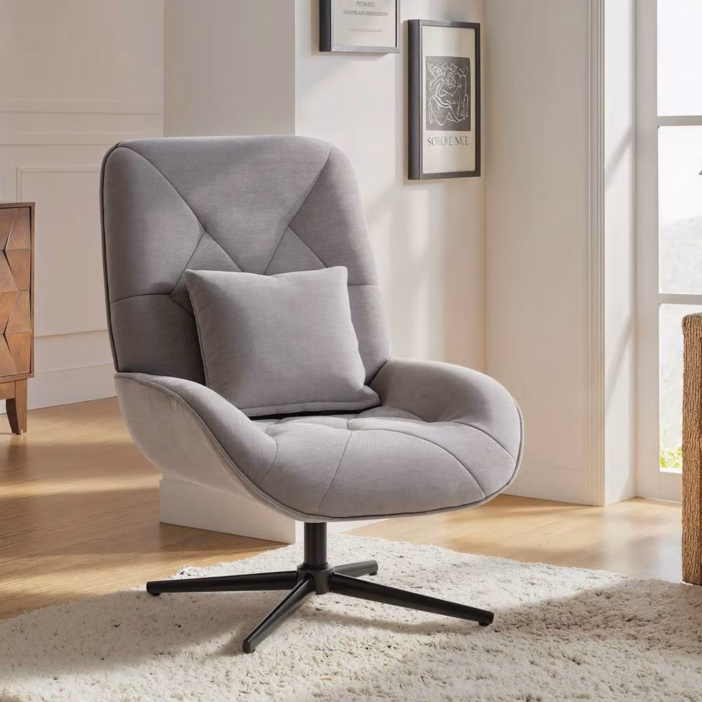 STILVORA Swivel Armchair with Lumbar Pillow in Light Grey – 2