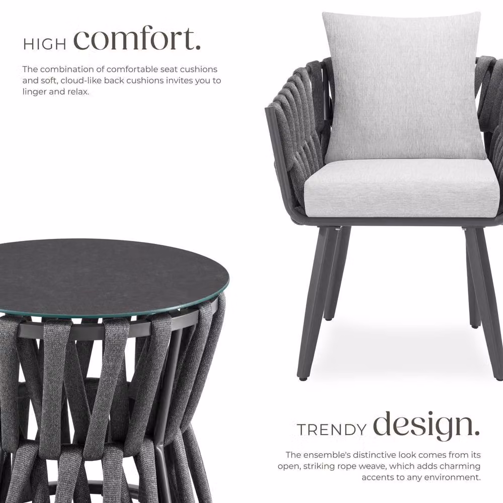 tectake Lugano 2 Seater Rope Design Set with Aluminium Frame in Dark Grey – 3