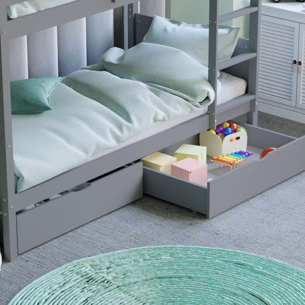 HD Designs Gemini Detachable Bunk Bed with Libra Wooden Underbed Drawers, Grey, Single, 90 x 190 cm – 3