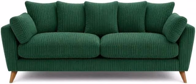 Bliss Furniture Harlow Jumbo Cord 2 Seater Sofa in Green with Scatter Cushions and Solid Wood Frame