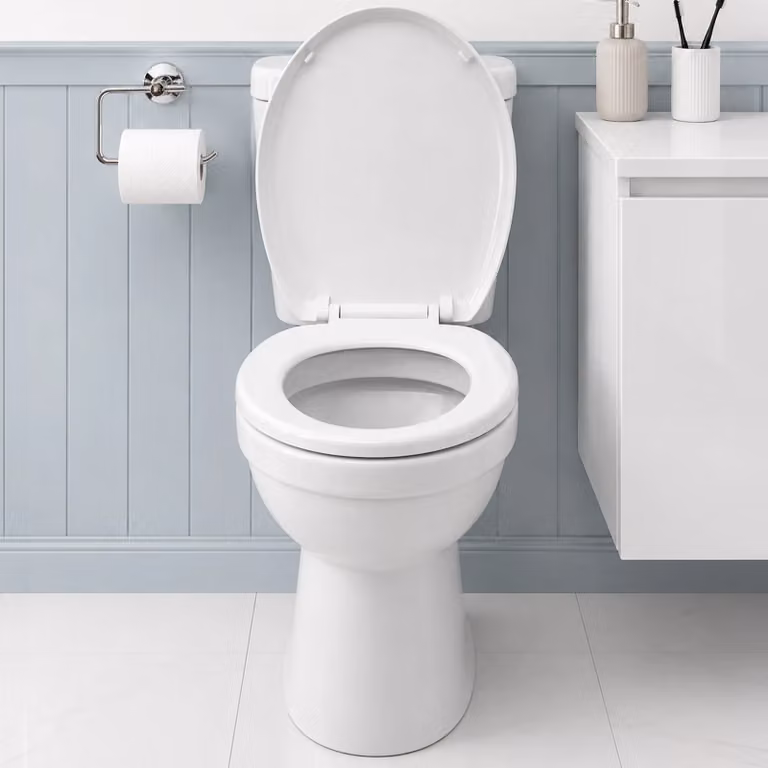 Showerdrape Toledo White Oval Plastic Wrap-Over Toilet Seat with Soft Close and Quick Release Features