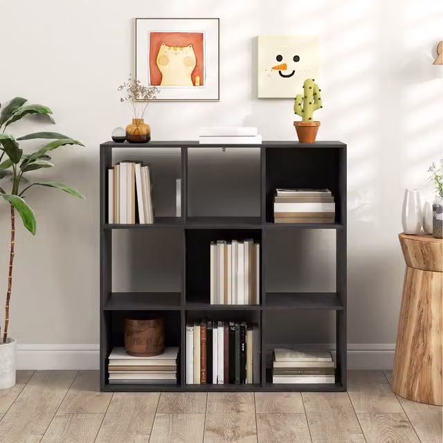 HOMCOM Black Wooden 9 Cube Storage Cabinet